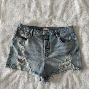Good American Light Blue Distressed Denim Shorts